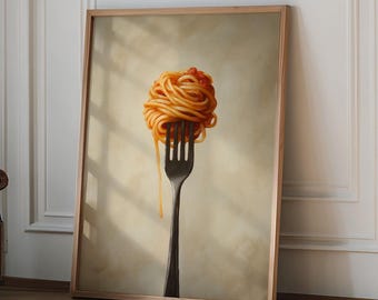 Póster de tenedor de pasta, impresión artística de cocina, decoración de pared elegante, pintura moderna para cafetería, restaurante, bar gastronómico, arte de pared de cocina, decoración italiana