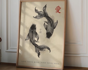 Black Koi Fish Print, Japanese wall art Print, Vintage Print, Trendy Wall Art, Aesthetic Wall Art, Koi Fish Poster, Japanese Print Gift Idea