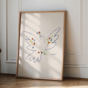 Picasso - Frieden und Freiheit, Picasso Taube Ausstellungsplakat, Picasso Ausstellung Line Art Poster, Minimalistische Linienzeichnung, Geschenkdruck
