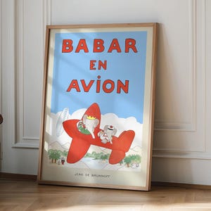 Decoración de pared con elefante Babar, arte imprimible, decoración de guardería, decoración de pared de dormitorio infantil, regalo de bebé de género neutro, decoración de habitación de bebé
