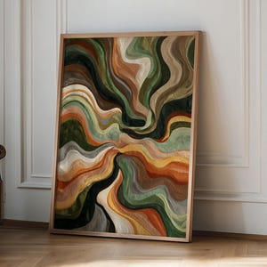 Abstrakcyjny wydruk artystyczny w kolorze szmaragdowej zieleni, minimalistyczna dekoracja ścienna, zielony plakat dekoracyjny do domu, elegancka galeria sztuki ściennej, dekoracja ścienna w stylu mid-century modern