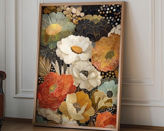 Lámina botánica abstracta, arte floral silvestre, decoración boho para el hogar, póster con pintura de flores silvestres, lámina de flores de primavera, arte floral para la pared