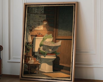 Impresión de rana japonesa, impresión de rana para baño, arte mural japonés, impresión divertida para baño, arte mural vintage de rana divertida, impresión artística de inspiración japonesa