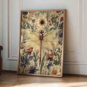 Impresión de arte mural de libélula de William Morris, póster vintage, arte floral vintage, arte mural de libélula, arte mural melancólico, impresión de libélula, arte cottagecore
