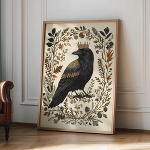 Décoration murale d'art populaire nordique corbeau, impression d'oiseau affiche, impression d'art mural neutre minimaliste, cadeau pour maman, décoration scandinave abstraite