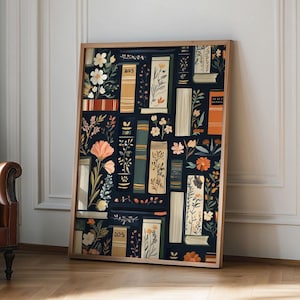 Póster de biblioteca vintage, impresión artística de libros, póster de lectura para pared, regalo para amantes de los libros, regalo de lectura, arte de pared antiguo, arte retro para amantes de los libros