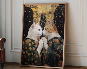 Gustav Klimt Kissing Cat Print, Klimt Cat Poster, Cat Wall Art print Home decor, Funny Cat print, Funny gift, Funny Animal Print