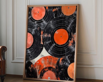 Vintage Vinyl Records Wall Art Print, Retro Music Lover Decor