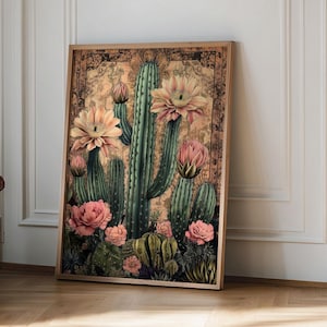 Mexikanische Wüste Kunstdruck, Kaktus Poster Druck, Wanddekoration, Vintage Country Floral, trendiger westlicher Wüstendruck, Vintage Kaktus Poster