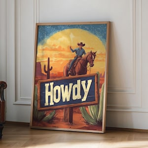 Howdy Wall Art Poster, Western Wall Decor, Unique Wall Decor, Southwestern Wall Art, Farmhouse Wall Art, Cowboy Cowgirl, Boho Eclectic Art