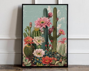 Mexican Desert Art Print, Cactus Poster Print, Wall Decor, Vintage Country Floral, Trendy Western Desert Print, Vintage Cactus Poster
