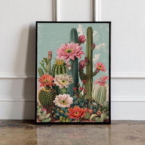 Impresión de arte del desierto mexicano, impresión de cartel de cactus, decoración de pared, floral campestre vintage, impresión de moda del desierto occidental, cartel de cactus vintage