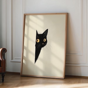 抽象的な黒猫の絵、ミニマリスト、ボヘミアン風の室内装飾、子供部屋のポスター、動物のスケッチ、モダン、ニュートラルなアースカラー、動物の壁装飾