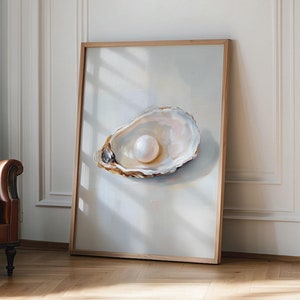 Stampa artistica di pittura a olio di ostriche, natura morta artistica di ostriche, arte della cucina francese, arredamento del ristorante, arte originale di natura morta, decorazione della parete della cucina