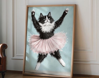 Black Cat Ballerina wall art print, Cat Ballerinas Poster, Funny Ballerina Cat Home Decor, Funny Gift Idea, Cat Lovers Gift, Animal Print