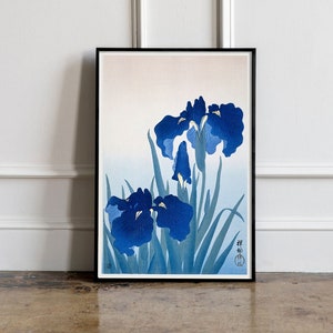 Iris Flowers von Ohara Koson, Vintage Poster, Blauer Vintage Druck, Vintage Japanische Kunst, Antike Zeichnung Kunst, Ohara Koson Plakat