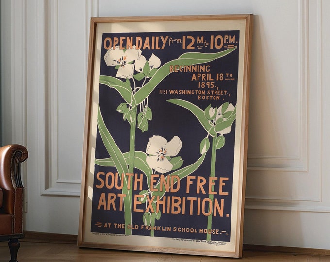 Art Nouveau Poster, Vinage Exhibition Poster, South End Free Art Exhibition, Vintage Art trendy print, Home decor print, wall art