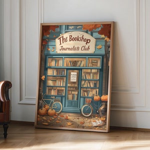 Póster de librería de otoño, póster de arte mural de otoño, impresión de especias de calabaza, impresión de Cottage Core, póster de librería, regalo para amantes de los libros, regalo para amantes de los libros