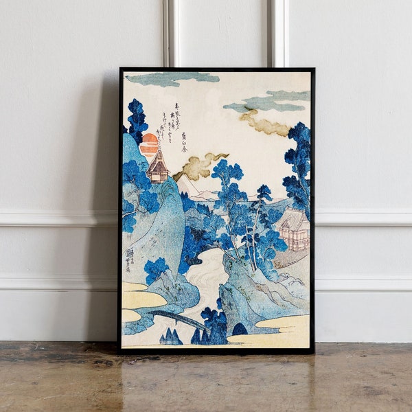Japanese Art Evening View of Mount Fuji by Utagawa Kuniyoshi Vintage Poster, Blue Vintage Print, Vintage Japanese Art, Antique Drawing Art