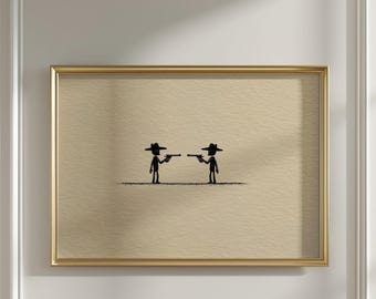Cowboy Duel Print, Minimalist Western Standoff Poster, Wild West Wall Art, Ink Sketch Gunslinger Decor, Ranch Style Art, Cowboy Gift Him