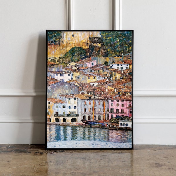 Malcesine en el lago de Garda por Gustav Klimt Print, Gustav Klimt Wall art, cartel de Gustav Klimt, Gallery Wall Art, Modern Art Print, Decoración del hogar