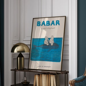 Babar el elefante decoración de pared, Arte imprimible, Decoración de guardería, Decoración de pared de dormitorio infantil, Regalo de bebé de género neutral, Decoración de habitación de bebé
