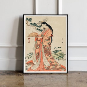 Sotoori Hime by Eishi Hosoda, Japanese Woman Poster,  Japanese Art,  Vintage Poster, Eishi Hosoda print, Japanese Kimono print, Geisha