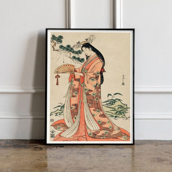 Sotoori Hime door Eishi Hosoda, Japanse Vrouw Poster, Japanse Kunst, Vintage Poster, Eishi Hosoda print, Japanse Kimono print, Geisha