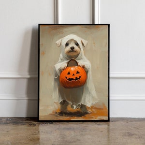 Impresión de arte de pared de perro de Halloween, póster de Halloween, decoración de Halloween, póster cottagecore, gótico espeluznante, póster de arte vintage, regalo para amantes de los perros