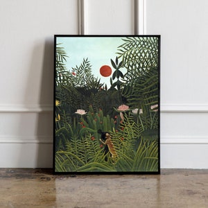 Henri Rousseau Virgin Forest with Sunset, Henri Rousseau print, Henri Rousseau poster, Tropical wall art, Tropical exhibition