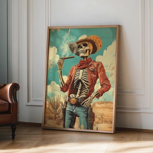 Skeleton Cowboy Print Western Decor Day of the Dead Art  Vintage Eclectic Wall Art cowboy decor Western Decor Southwestern Wall Art Skeleton