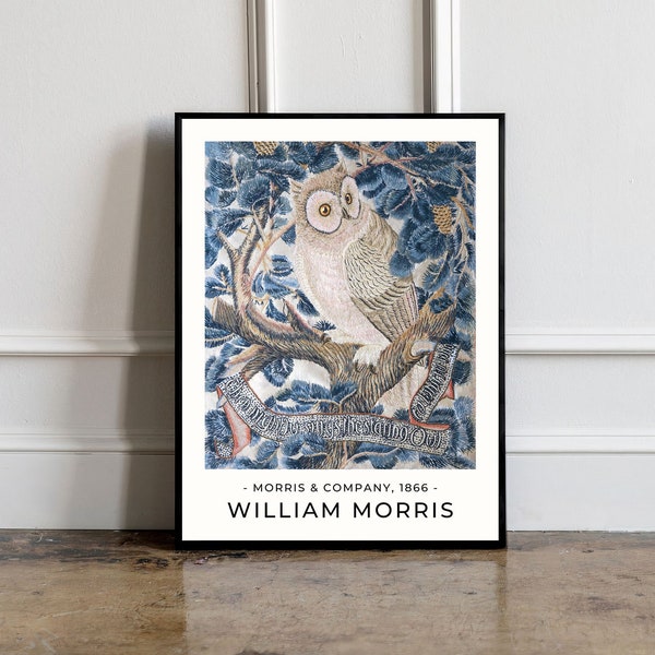 William Morris Owl Poster, William Morris Print, William Morris Blue Art, Vintage Poster, Morris exhibition poster, Morris exhibition print