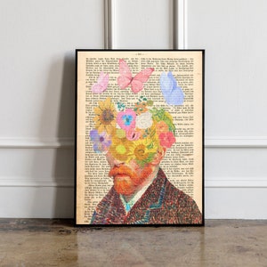 Vincent Van Gogh self-portrait on antique old book page, Van Gogh Wall art, Vincent Van Gogh Print, Van Gogh exhibition Poster