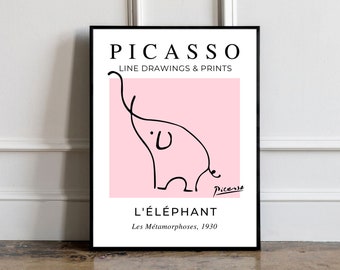 Picasso - Elephant poster, Picasso Exhibition poster, Picasso Exhibition Line Art Poster, Minimalist Line Drawing, Gift print, Home Decor