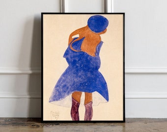 Standing Girl (1908) di Egon Schiele Print, Egon Schiele Art Print, Egon Schiele Reproduction, Egon Schiele poster