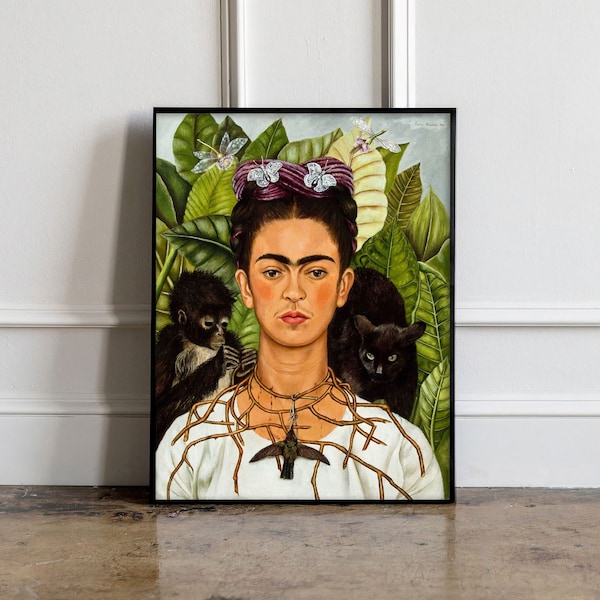 Seltenes Frida Kahlo Selbstportrait mit Thorn Print, Vintage Frida Kahlo Print, Frida Kahlo Poster, Frida Kahlo Ausstellungsdruck