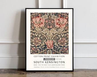 William Morris Honeysuckle Poster, William Morris Print, William Morris Red Art, Vintage Poster, Red Floral Print, Floral Vintage Print