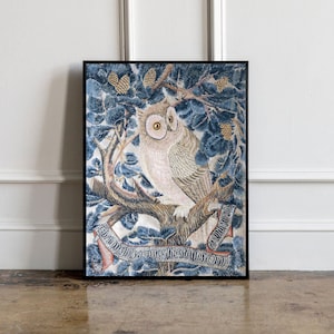 William Morris Owl Poster, William Morris Print, William Morris Blue Art, Vintage Poster, Morris exhibition poster, Morris exhibition print