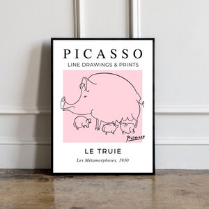 Picasso - Pig poster, Picasso Exhibition poster, Picasso Exhibition Line Art Poster, Minimalist Line Drawing, Gift print, Home Decor