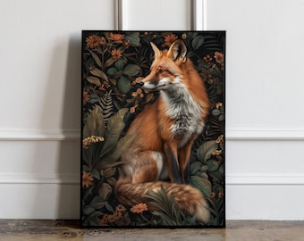 Fox William Morris arte de pared Impresión, Cartel de William Morris, Cartel vintage, Regalo floral de campo vintage para ella, Botánico de mediados de siglo