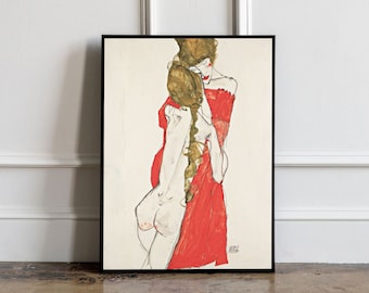 Mother and Daughter (1913) by Egon Schiele Art Print, Egon Schiele Reproduction, Egon Schiele poster, Schiele wall art, Schiele wall decor