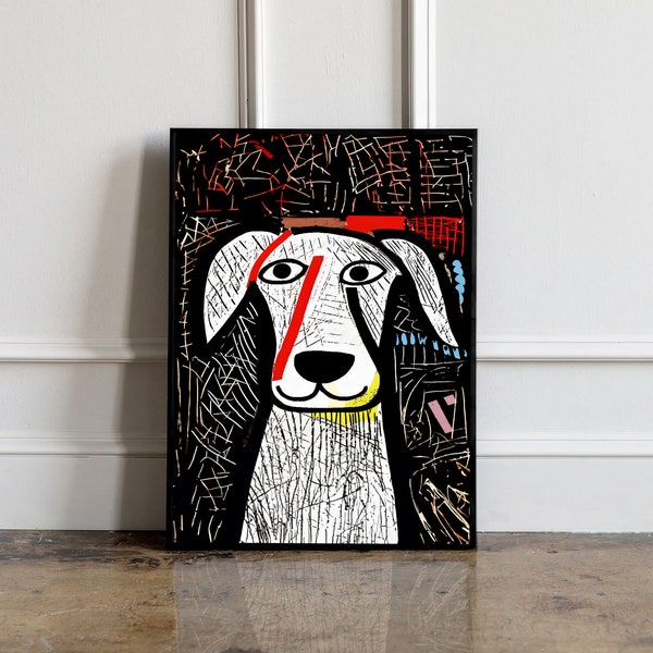Vintage Picasso Hund Ölgemälde Druck, Picasso Hund Poster, Galerie Wandkunst, Wohnkultur, antike Tierdruck, Welpe rustikal, Hundeliebhaber Geschenk
