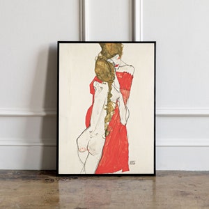 Mother and Daughter (1913) by Egon Schiele Art Print, Egon Schiele Reproduction, Egon Schiele poster, Schiele wall art, Schiele wall decor