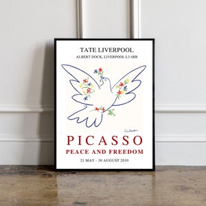 Picasso - Peace and Freedom, Picasso Dove Exhibition poster, Picasso Exhibition Line Art Poster, Minimalist Line Drawing, Gift print