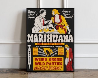 Vintage Marijuana Poster, Vintage Marijuana Decor Art, Fun Gift Idea, Gift For him, Vintage Marijuana Print, Vintage Marijuana Movie Poster