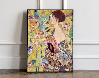 Signora con ventaglio di Gustav Klimt Stampa, arte della parete Gustav Klimt, poster di Gustav Klimt, arte della parete della Galleria, stampa d'arte moderna, stampa Donna con ventaglio