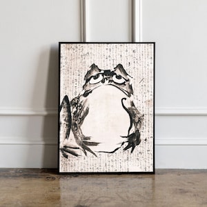 Matsumoto Hoji Frog Print, Hoji Frog Poster, Japanese Frog Print, Japanese VIntage Wall Art, Japanese woodblock print, Sad Frog poster