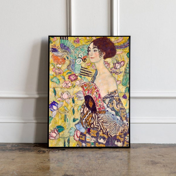 Dame mit Fächer von Gustav Klimt Druck, Gustav Klimt Wandkunst, Gustav Klimt Poster, Galerie Wandkunst, moderner Kunstdruck, Frau mit Fächerdruck