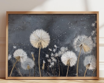 Vintage Dandelion Poster, Rustic Wildflower Art, Dark Academia Painting, Antique Landscape Decor, Moody Wall Print, Wall art Home Decor