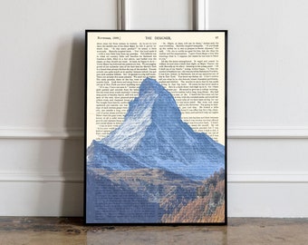 Mountain print on vintage book paper, Trendy poster print, Minimalist Print, Trendy Wall Art, Birthday Gift Idea, Bedroom wall decor